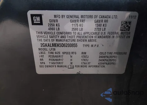 2013 GMC Terrain Sle-1 z USA, uszkodzony, nr VIN 2GKALMEK5D6200855